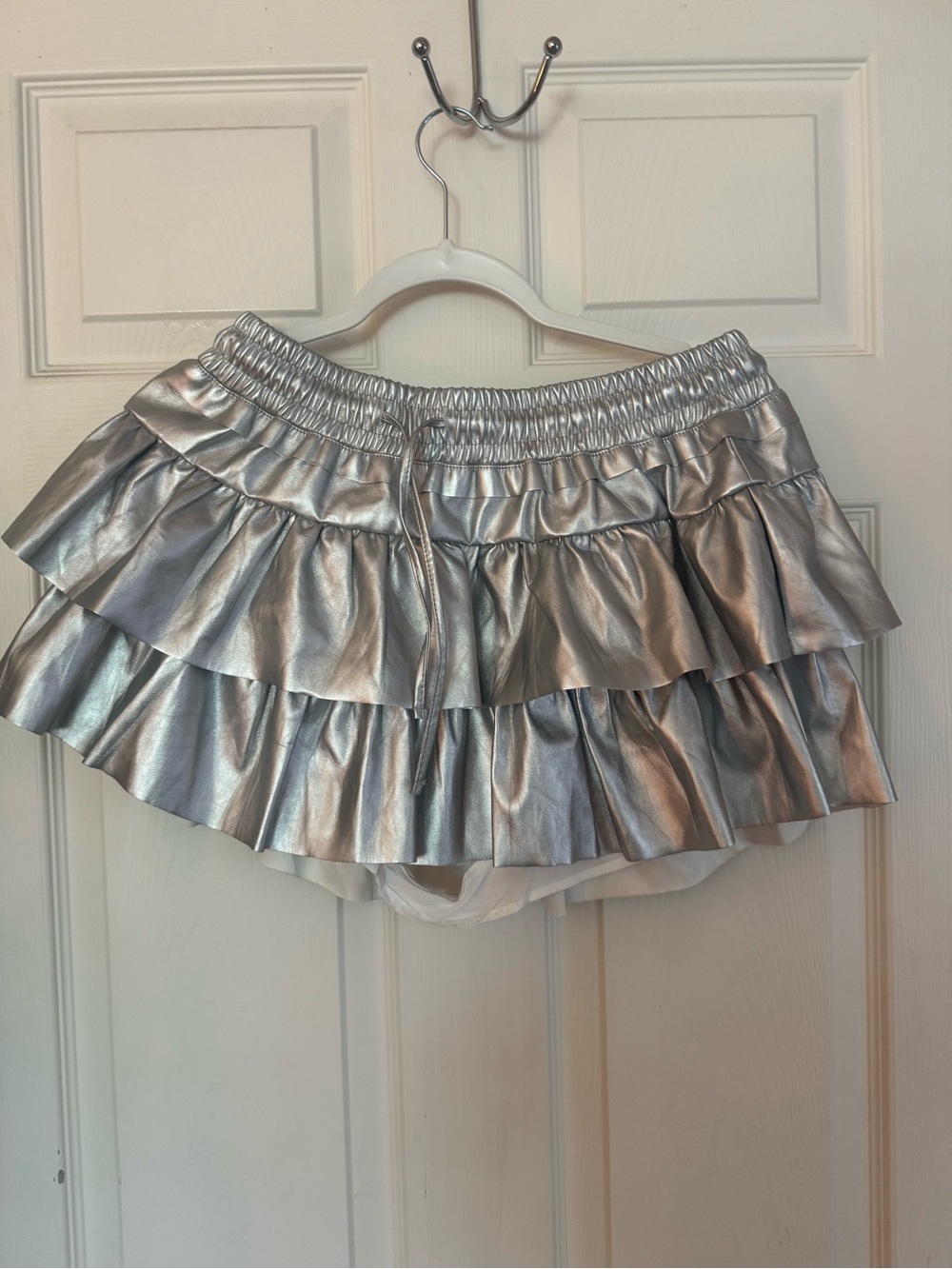 Metallic Silver Ruffled Mini Skirt